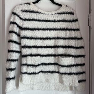 Y2K Love by Design Fuzzy Striped Sweater Black & White Large